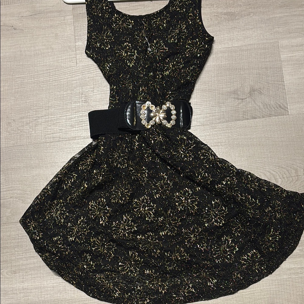Black and Gold Embellished Fit and Flare Cocktail Dress